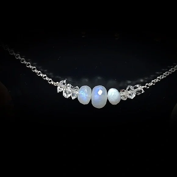 Moonstone & Herkimer Diamond Chocker Necklace! SALE! - Picture 5 of 8